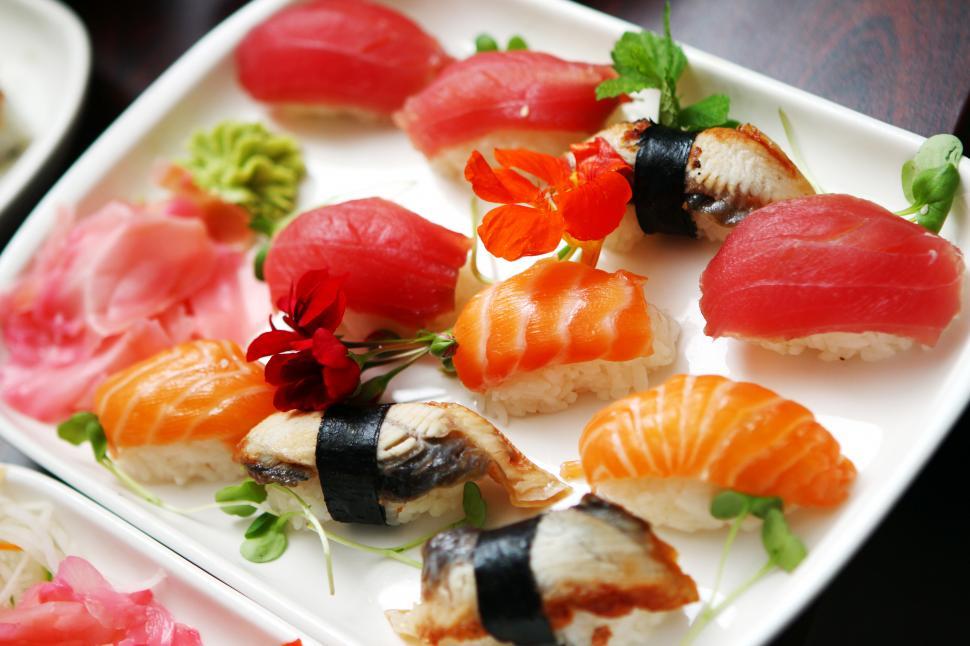 Free Image of Close up of fresh sushi platter 