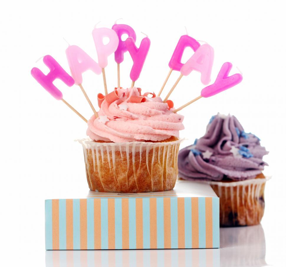 Free Image of Birthday cupcakes Happy Day candles 