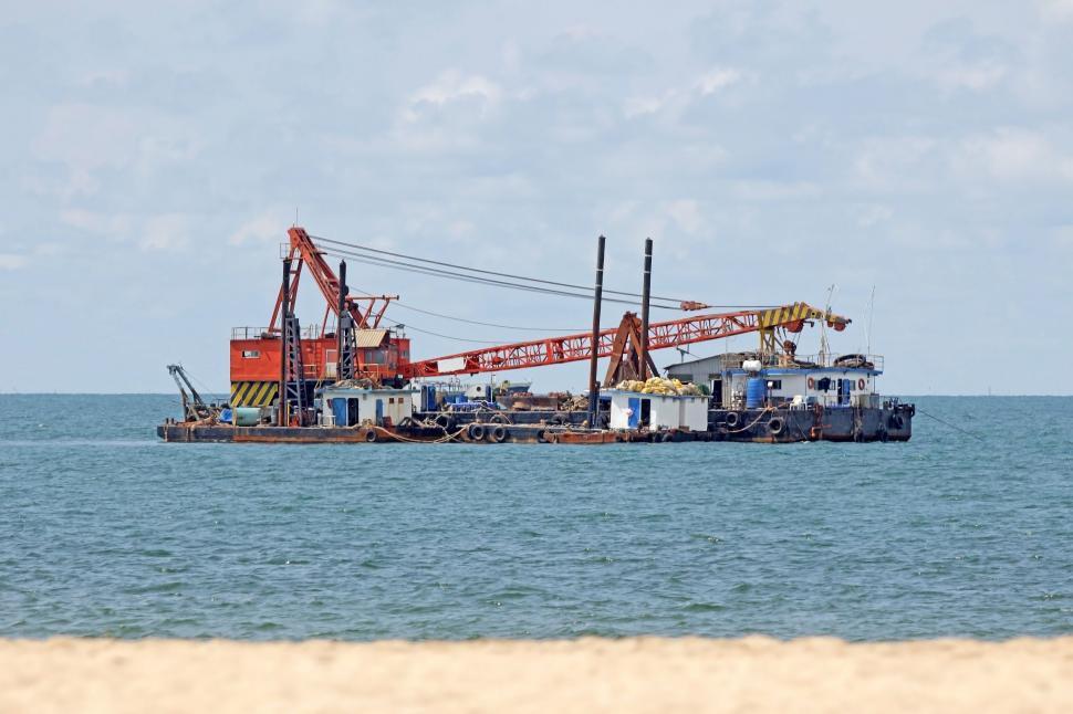 Free Image of Industrial tug boat with crane  