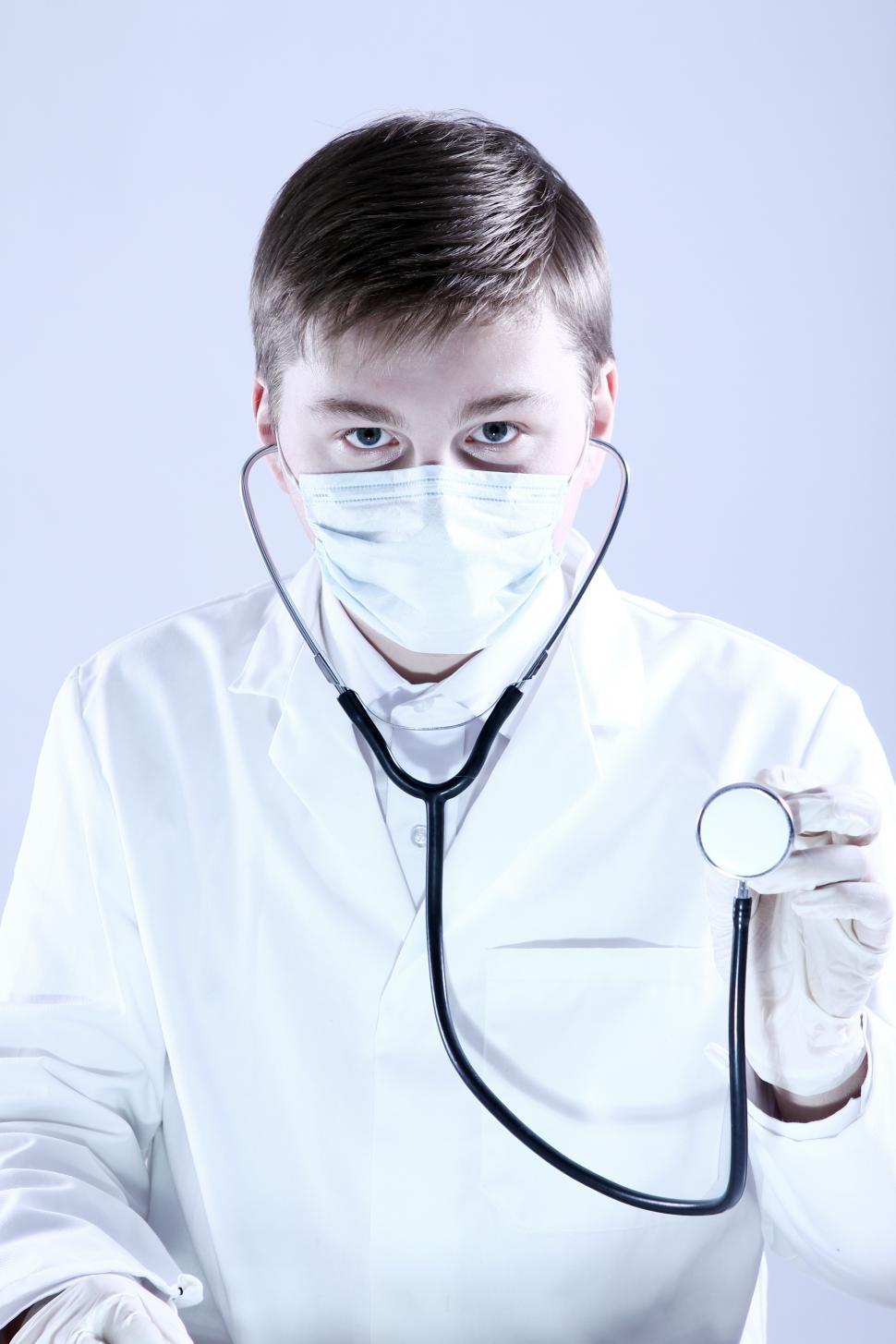 Free Image of Doctor with stethoscope and mask 