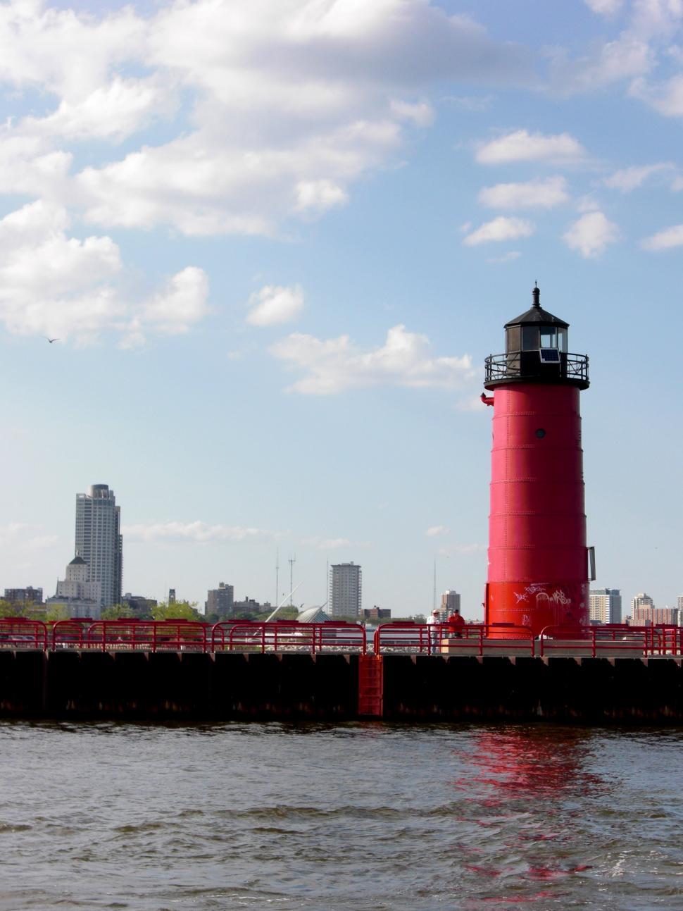 Free Image of Red Light House on Pier 