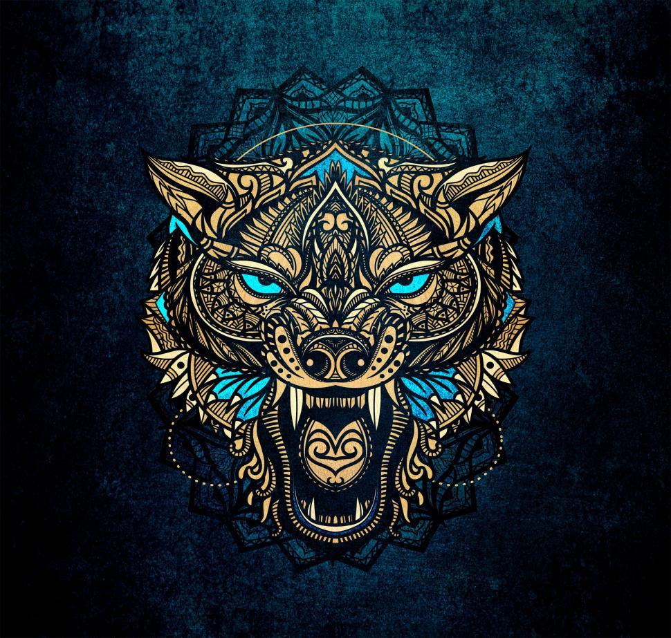 Free Image of Golden Wolf Head 