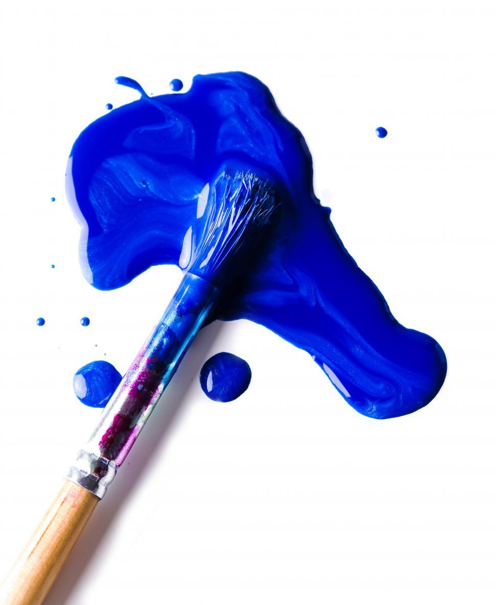 Download Free Stock Photo of Blue paint with paintbrush 