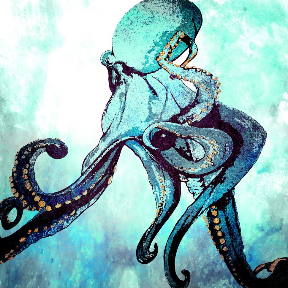 Free Image of Blue Octopus With Extended Tentacles 