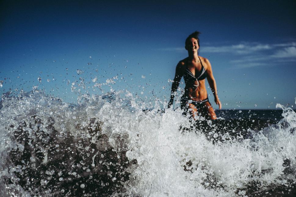 Free Image of Woman in swimsuit enjoying the ocean waves 