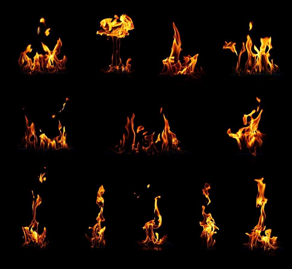 Free Image of Different fire flames on black background 