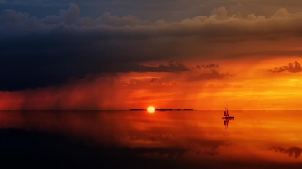 Free Image of Sailboat and river with scenic sunset 