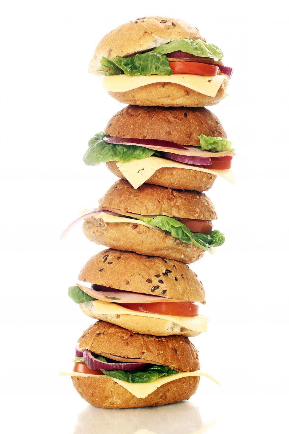Free Image of Tower of homemade sandwiches 