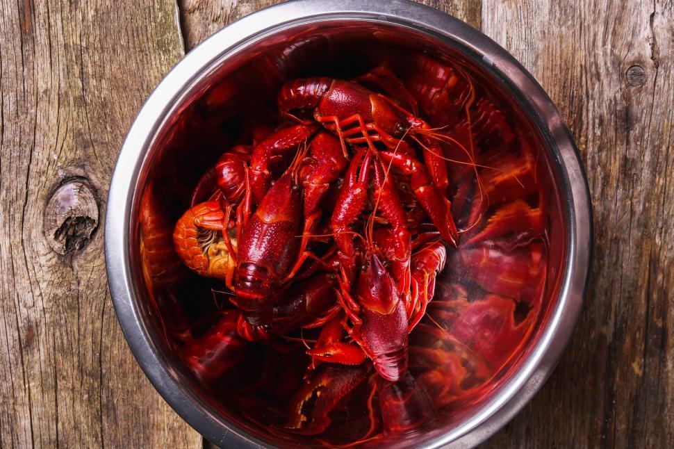 Free Image of Pile of crayfish in a metal pot 
