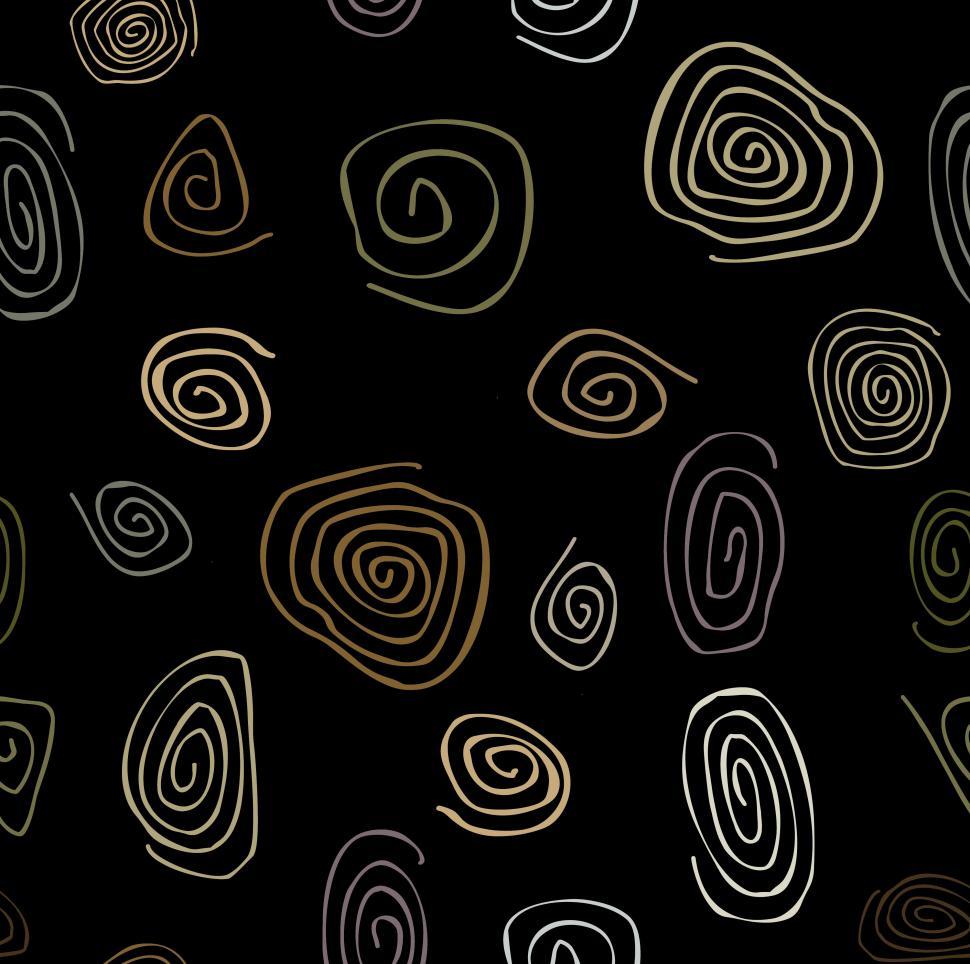Free Image of Abstract hand drawn spirals repeat pattern on black  