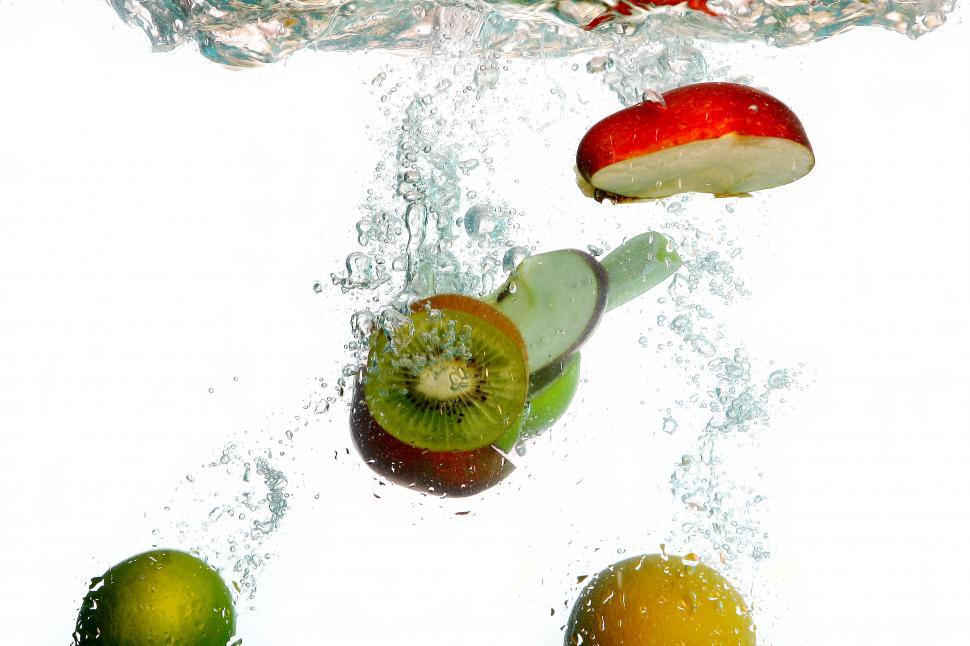 Free Image of fresh fruit splash underwater 