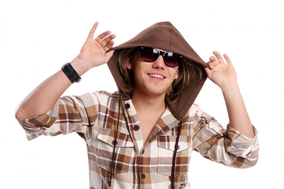 Free Image of young cool guy in hoodie on white 