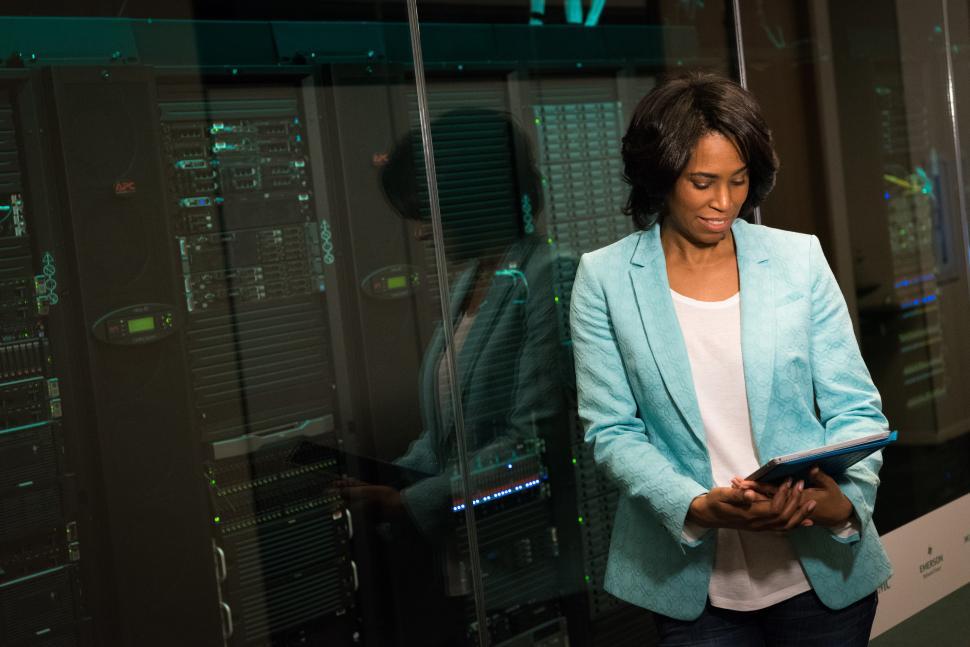 Free Image of Woman in network server room 