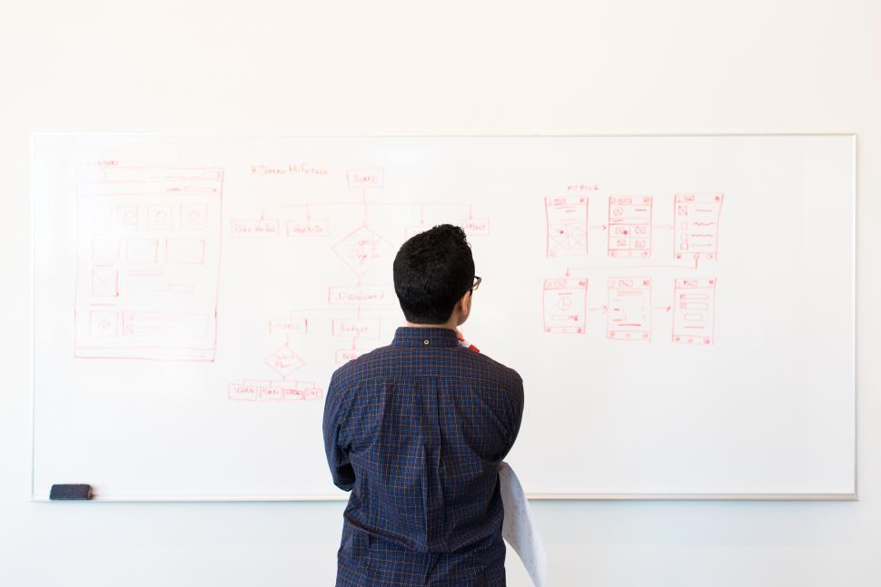 Free Image of Male corporate manager with whiteboard in office 