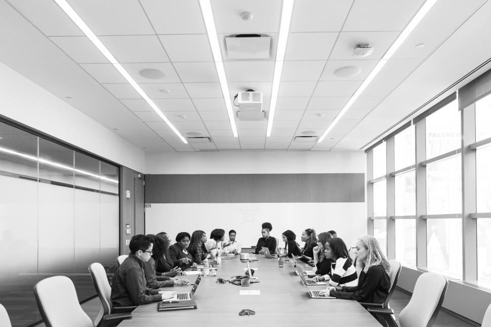 Free Image of Business people working together in meeting room - b&w 