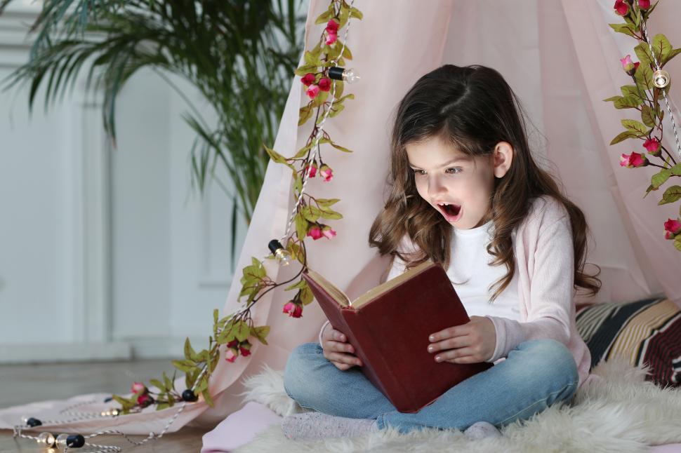 Free Image of Child amazed by a book 