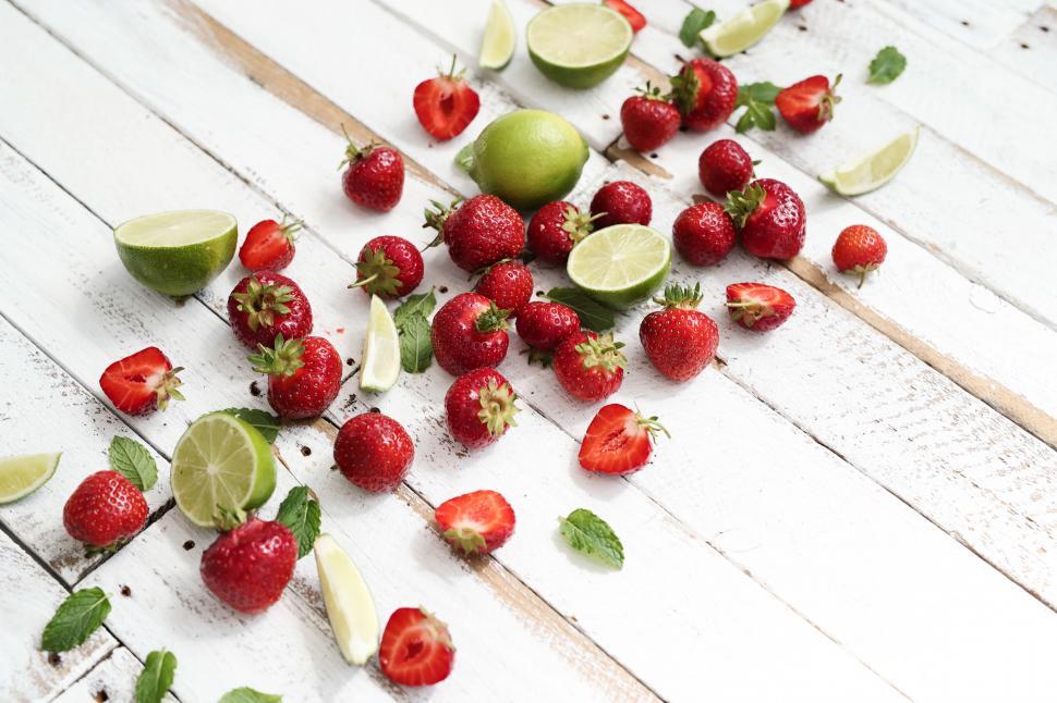 Download Free Stock Photo of Fruits. Strawberries and limes 