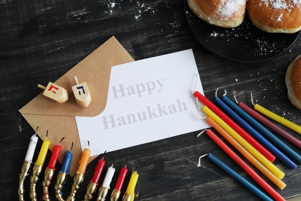 Free Image of Hanukkah Card, Menorah and Objects 