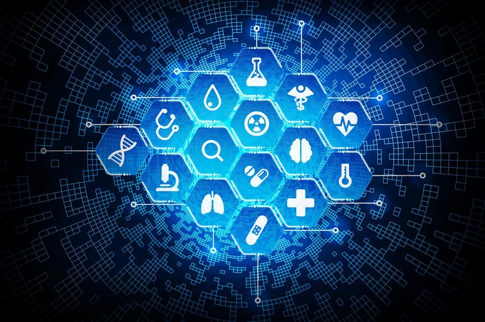 Download Free Stock Photo of Medical Technology Illustration - Medical Icons on Technology Ba 