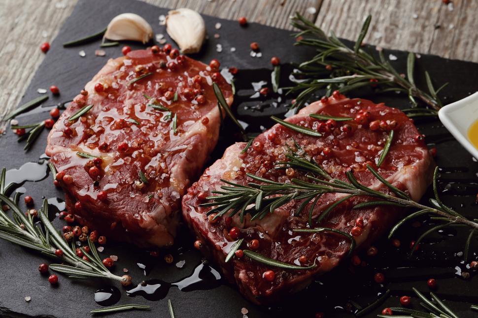 Free Image of Raw meat, salt, pepper, rosemary 