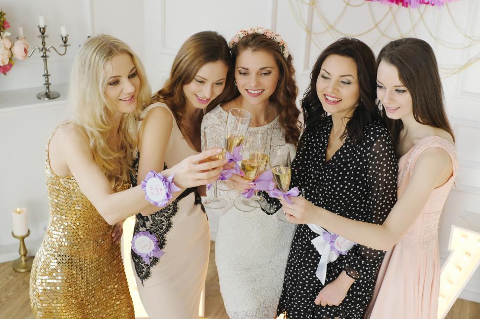 Free Image of Bridal party toast 