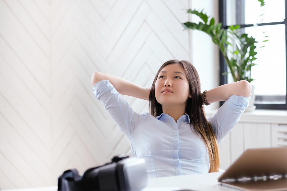 Free Image of Woman Relaxing at her Desk 