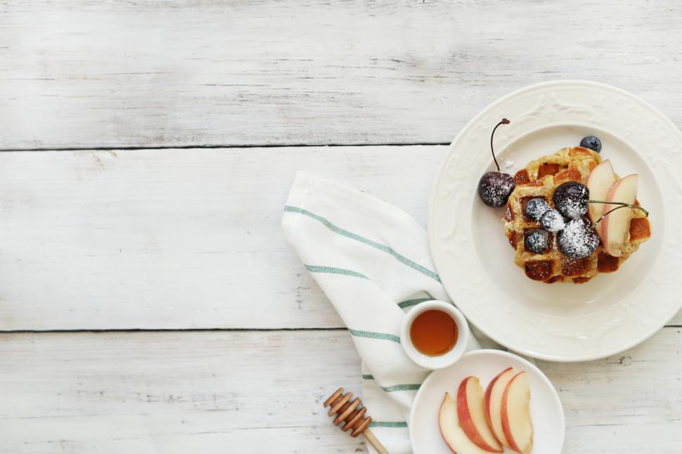 Free Image of Waffles on white wooden table 