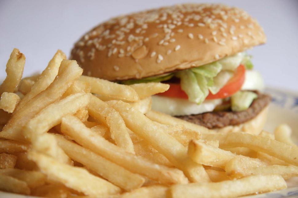 Free Image of French Fries with a Burger 