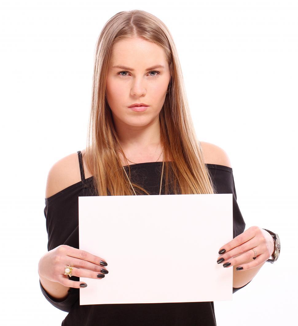 Free Image of Girl with empty blank white card 