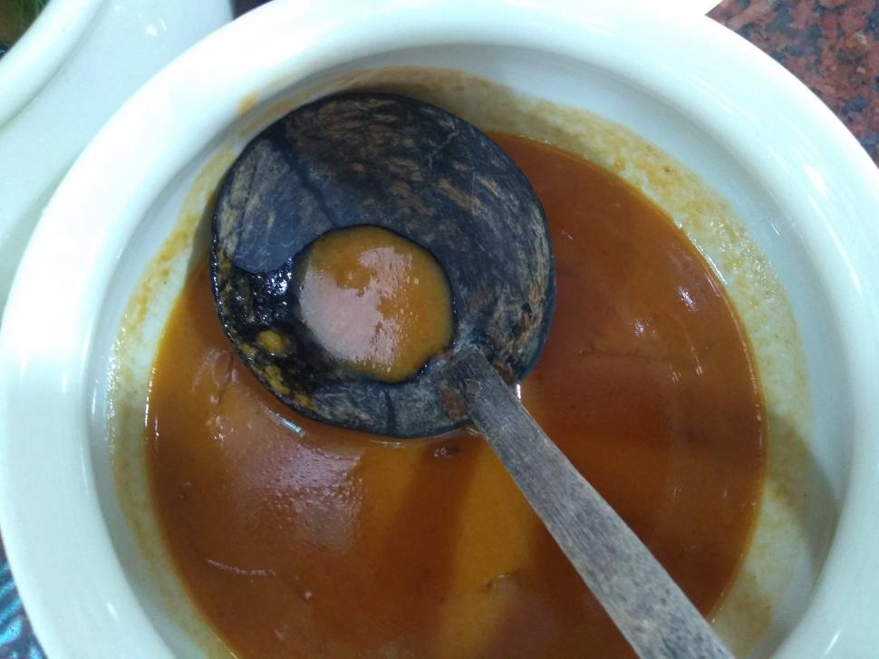 Free Image of Ladle in bowl of sauce  