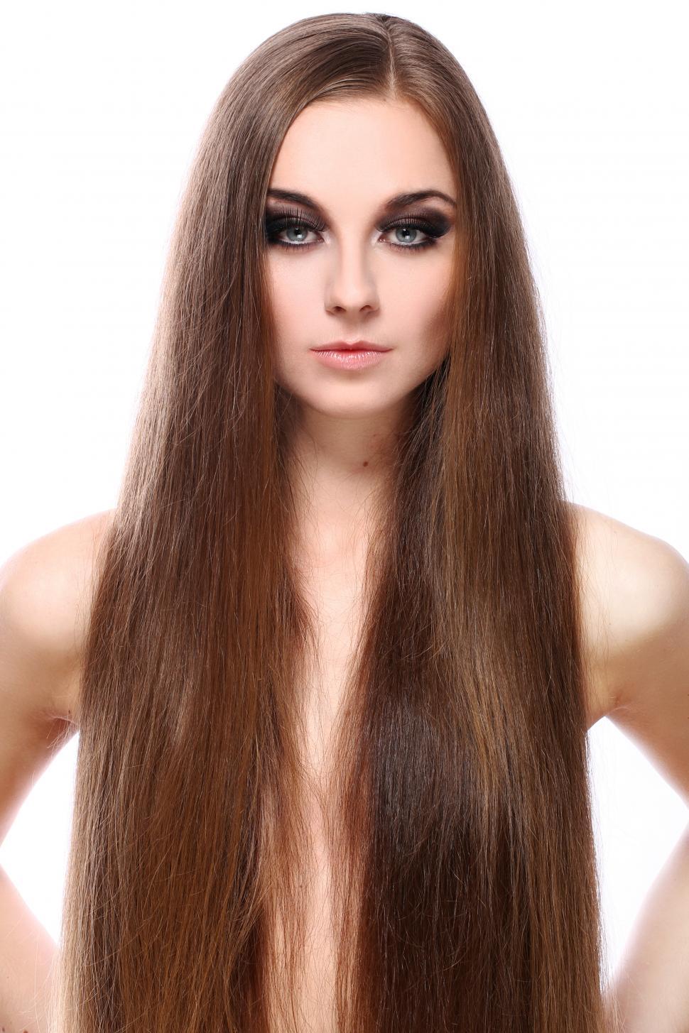 Free Image of Young woman with very long hair 