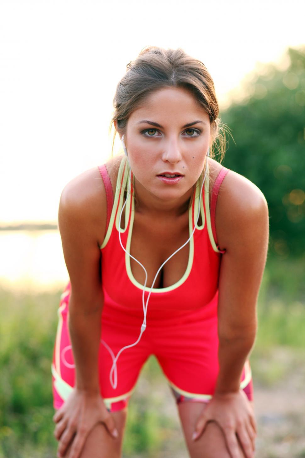 Download Free Stock Photo of Woman after an evening jog 