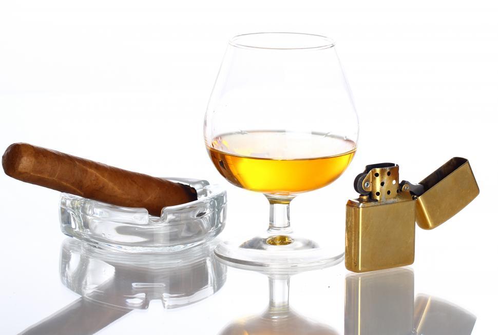 Free Image of Glass of Whiskey and Cigar 