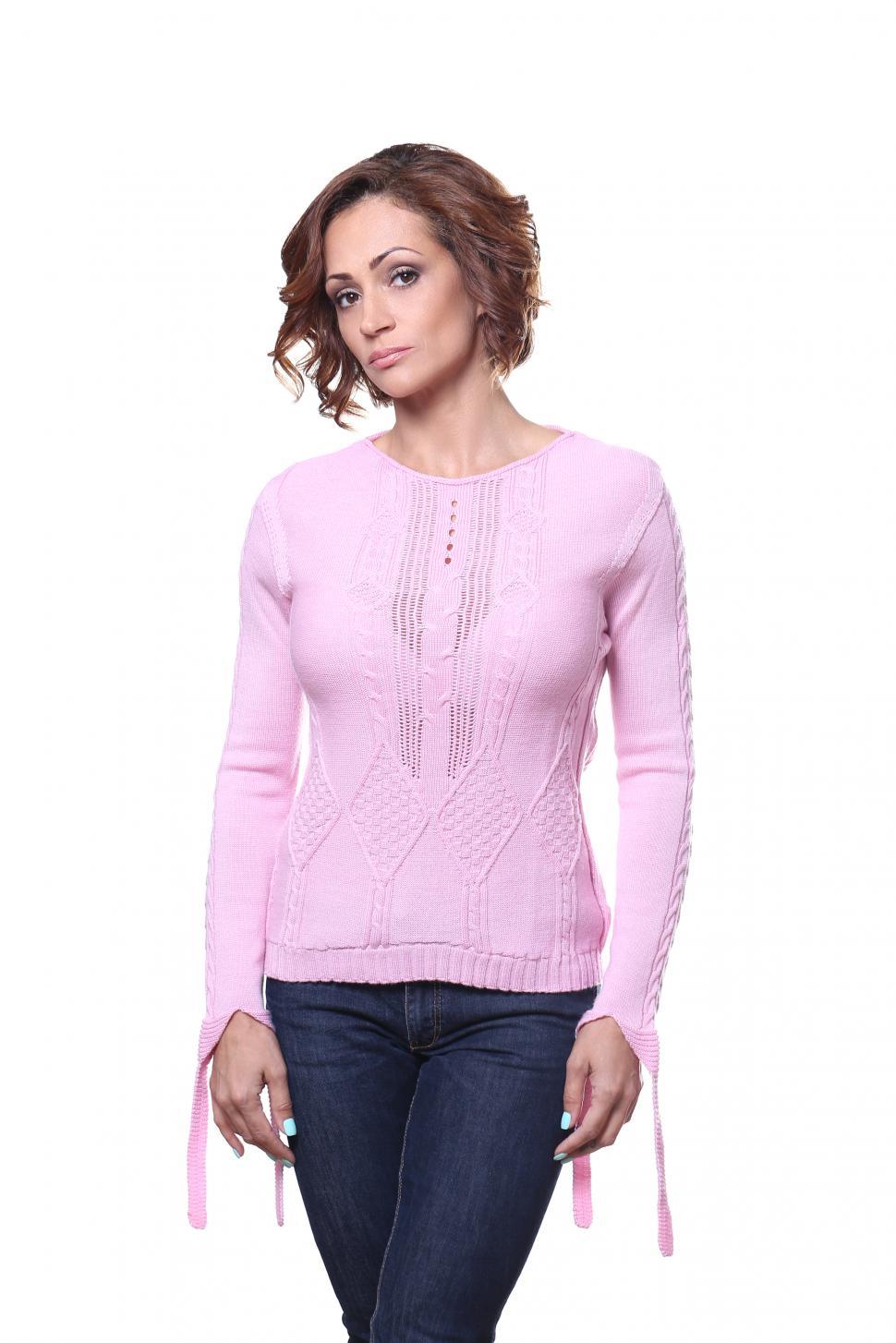 Free Image of Woman in pink knit sweater 