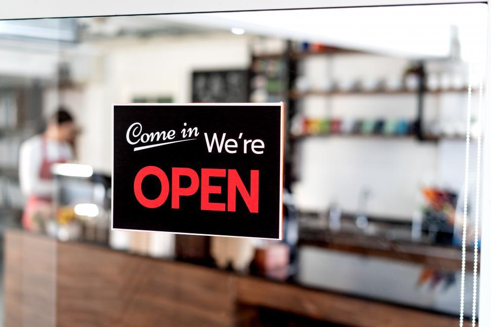 Free Image of Open sign in shop window 