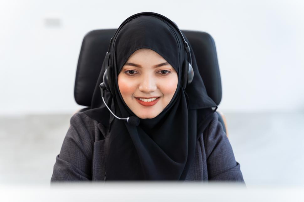Download Free Stock Photo of Arabian or Muslim call center operator 