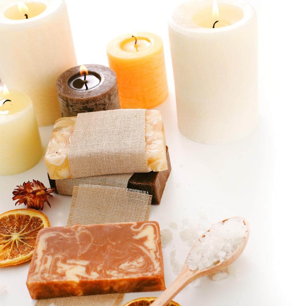 Free Image of Handmade soap and candles 