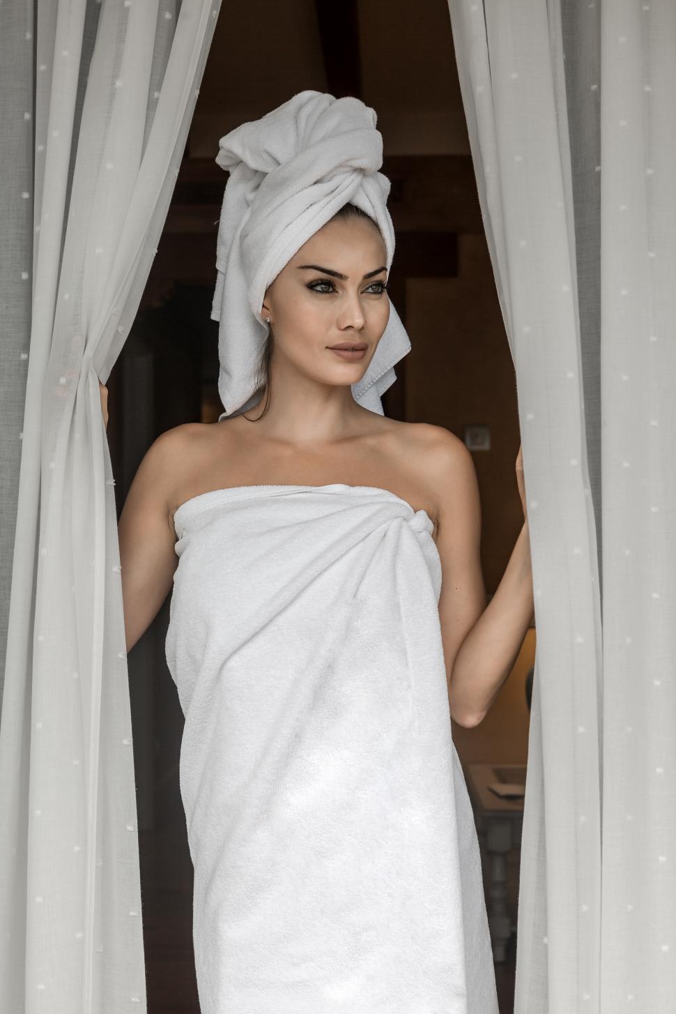 Download Free Stock Photo of Beautiful lady wrapped in towels after shower 