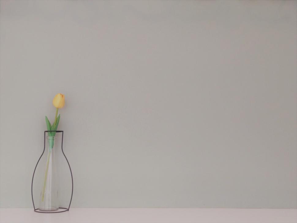 Free Image of Vase and Flower Against Gray Wall  
