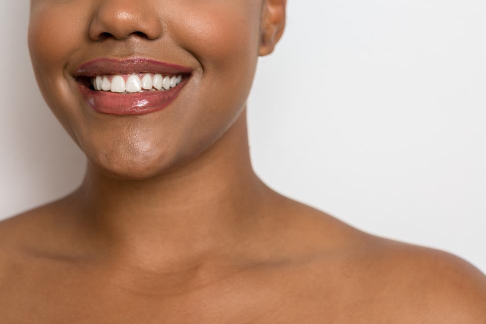 Download Free Stock Photo of Happy black woman with soft skin and wide smile 