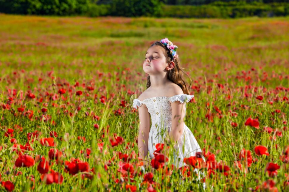 Free Image of Happy girl enjoying summer day in field 