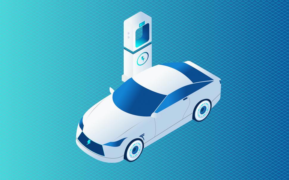 Download Free Stock Photo of Electric Vehicle and Electric Charging Station - Illustration 