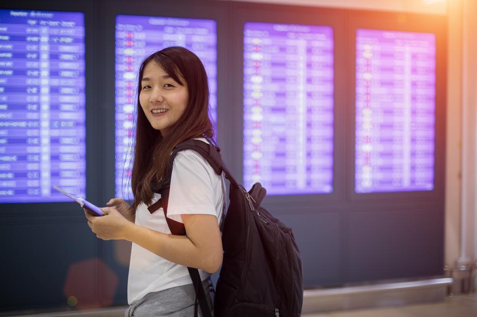 Free Image of Young woman tourists in international airport 