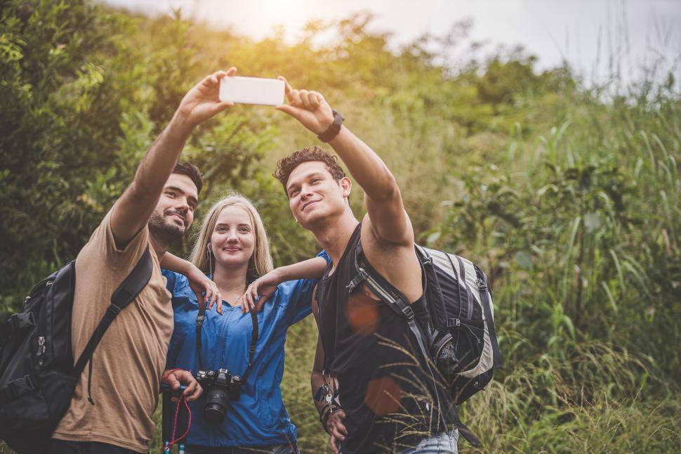 Download Free Stock Photo of Happy friends take outdoor selfie 