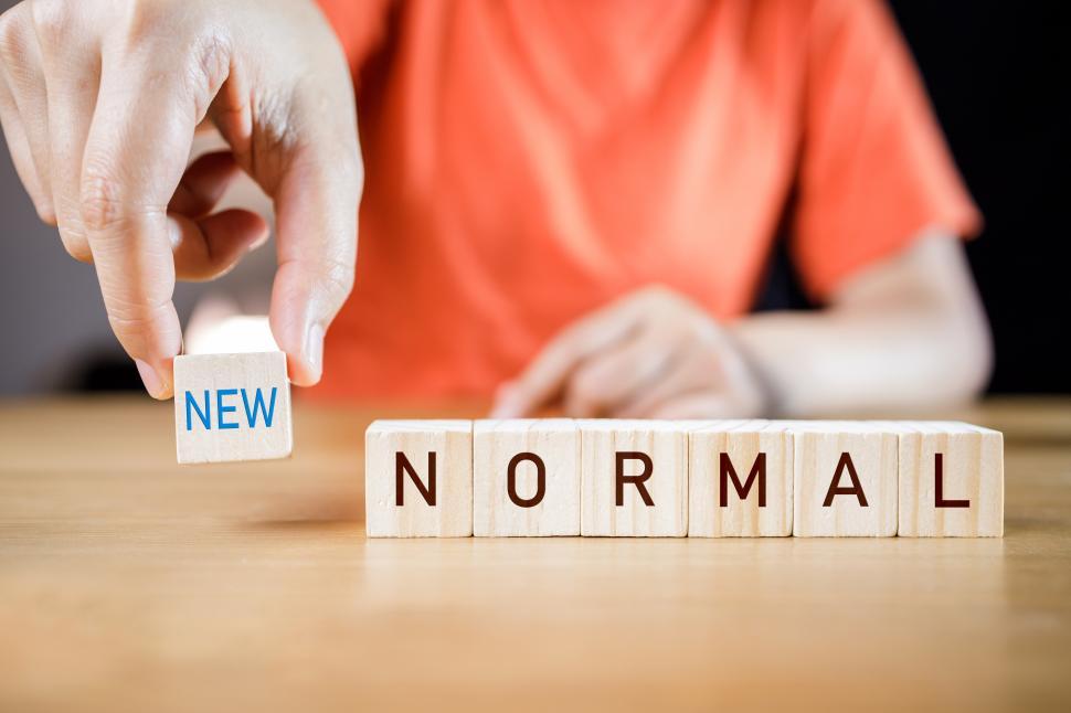 Free Image of Wooden cubes with concept new or next normal 