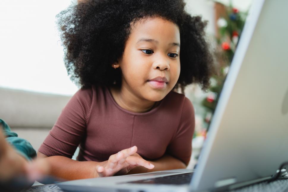 Free Image of Young girl working laptop computer 