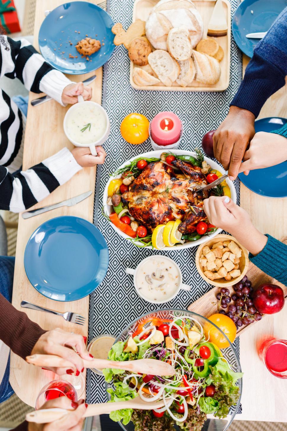 Free Image of Top view of family holiday dinner at home 