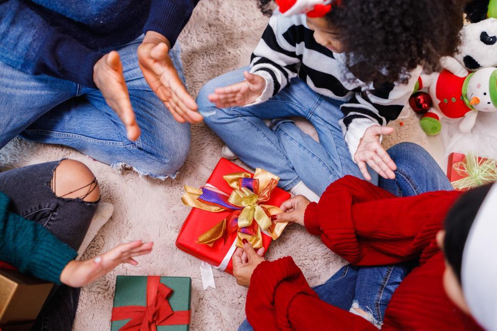 Free Image of Looking down on happy family gift tradition 