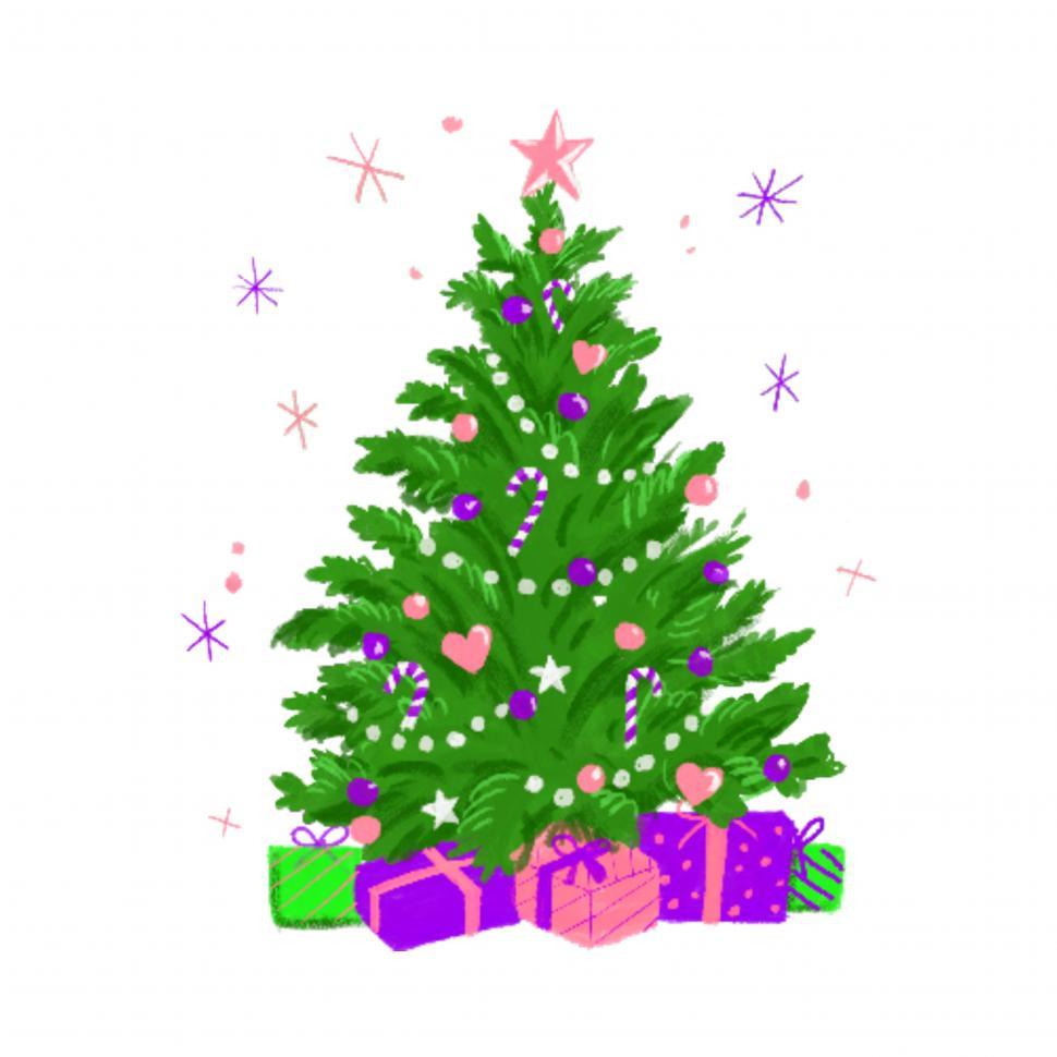 Free Image of Painterly patterned christmas tree.  