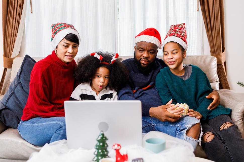 Download Free Stock Photo of Family video call or laptop viewing 